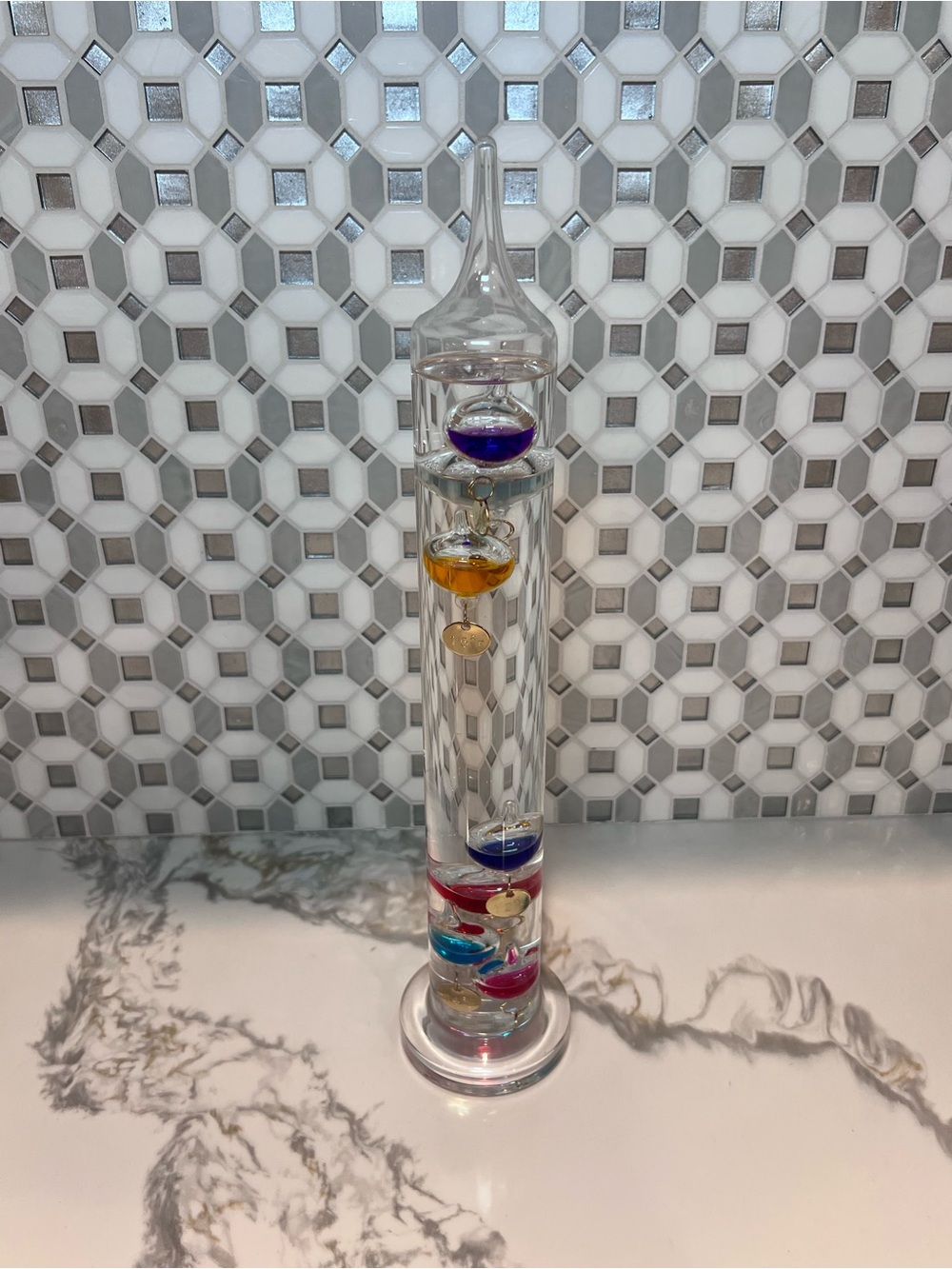 Galileo Thermometer 13" Tall Pier 1 Handcrafted Blown Glass 24k Gold Plat